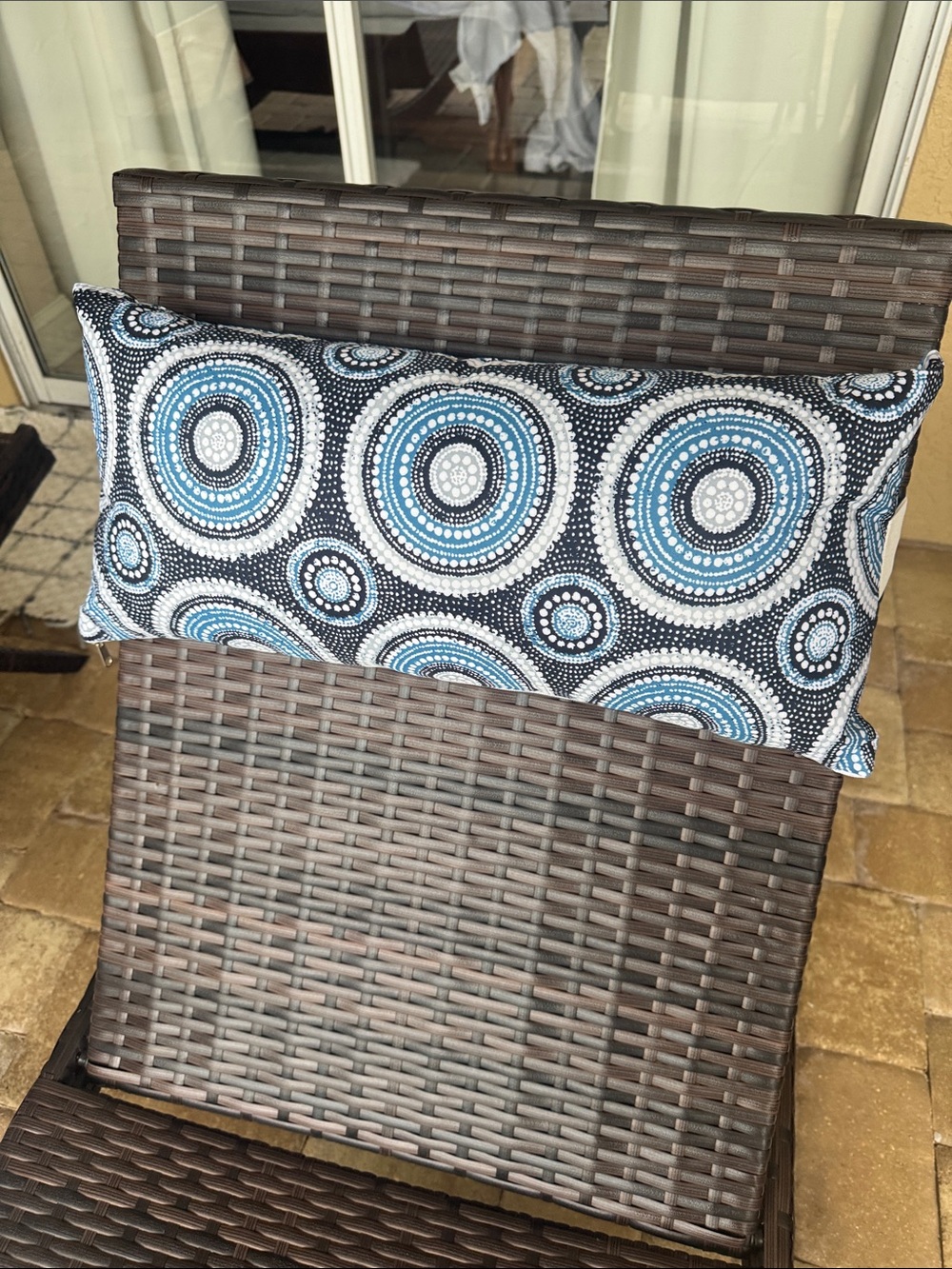 Decorative Blue and White Circular Pattern Outdoor Lumbar Pillow